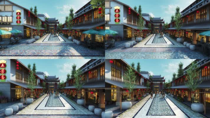 三维 场景 虚拟 中式 小吃街