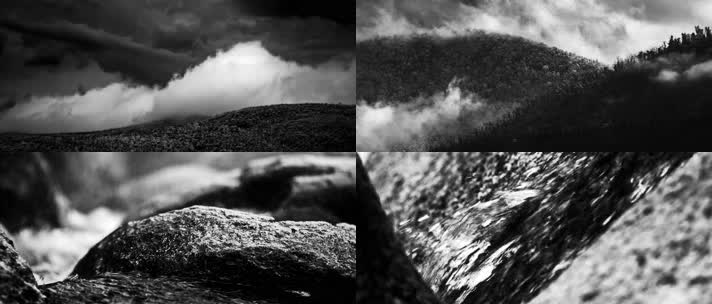  黑白摄影，山脉流云，高山流水