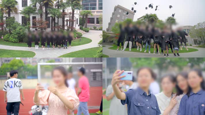 4K毕业扔帽子拍照留念