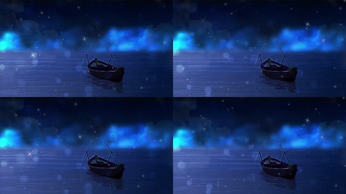 4K夜晚星辰海面孤船背景循环