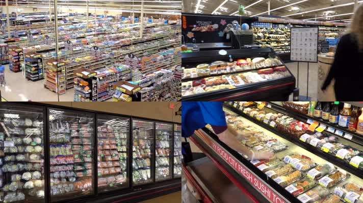 超市 货架 整排货架 食物 种类繁多