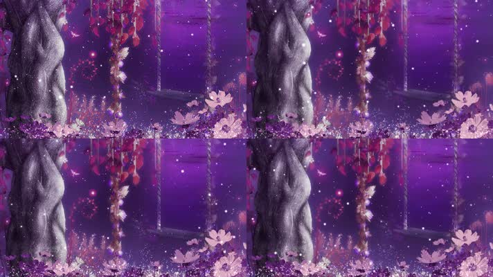 4K紫色唯美树花背景循环
