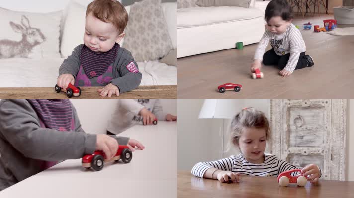 儿童开心玩玩具，汽车玩具