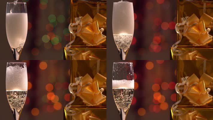 【4K】冰香槟美酒起泡酒晚宴晚餐光斑背景