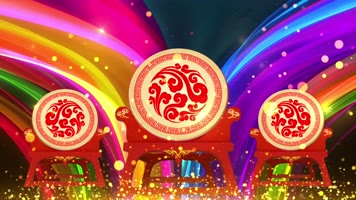 七彩丝带中国鼓喜庆背景 七彩丝带中国鼓喜庆背景