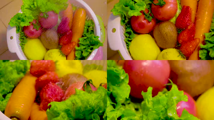 4k实拍冲洗水果蔬菜有机食物慢镜头