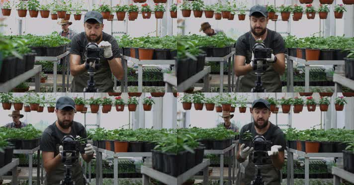 【4K】园林工人拍摄介绍视频花店花园植物