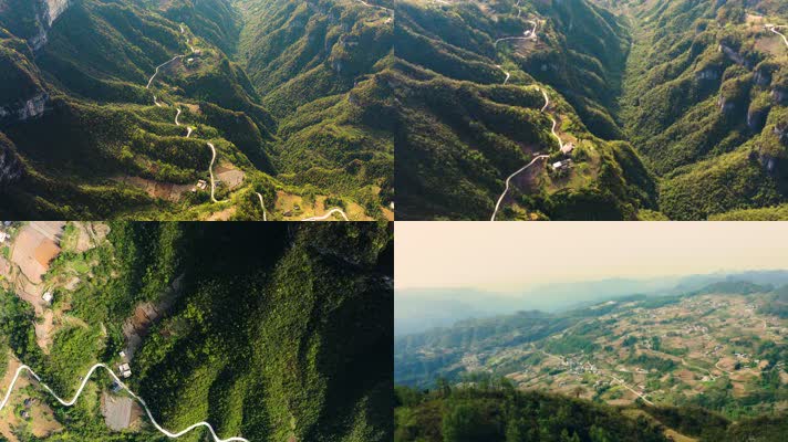 4k无人机航拍山川大地山村地脉森林公路