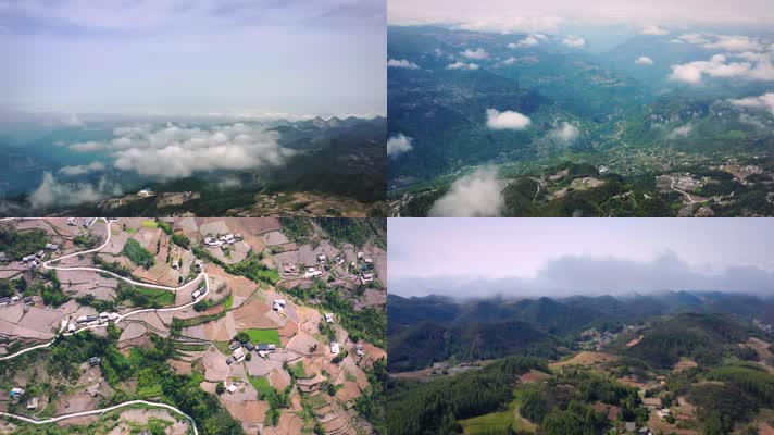 4k无人机航拍穿越云海俯瞰山村