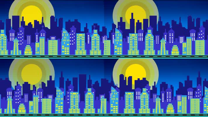 卡通夜晚城市月亮背景