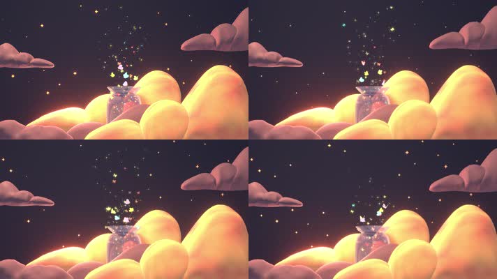 许愿瓶蝴蝶粒子云朵梦幻背景