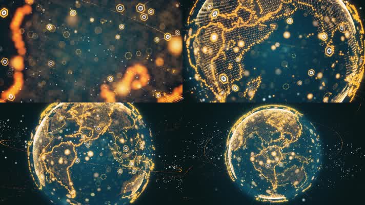 4K金色粒子地球全息动画