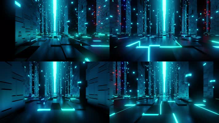 蓝色霓虹城市穿梭