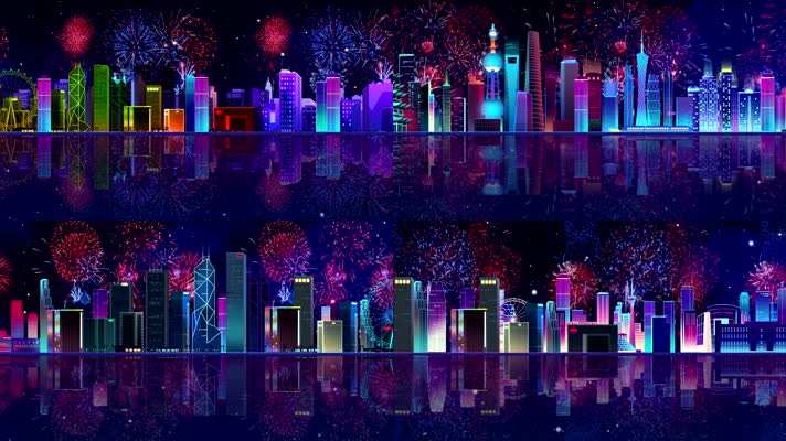 新年烟花万家灯火城市夜景舞台背景音乐素材 新年烟花万家灯火城市夜景舞台背景音乐素材
