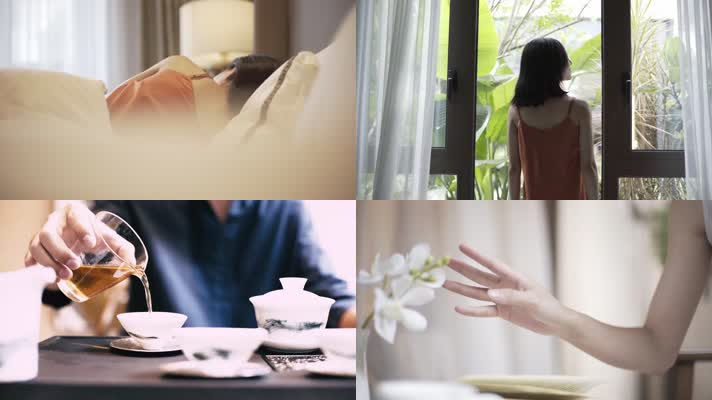 【原创4K】美女起床拉开窗帘喝茶看书