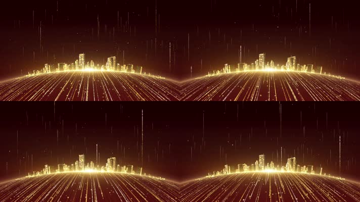 4K大气金色城市落版年会背景