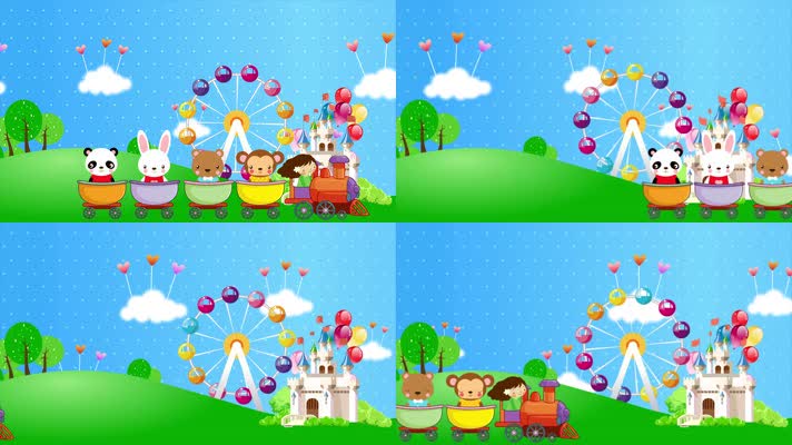 4K卡通可爱动物游乐园背景