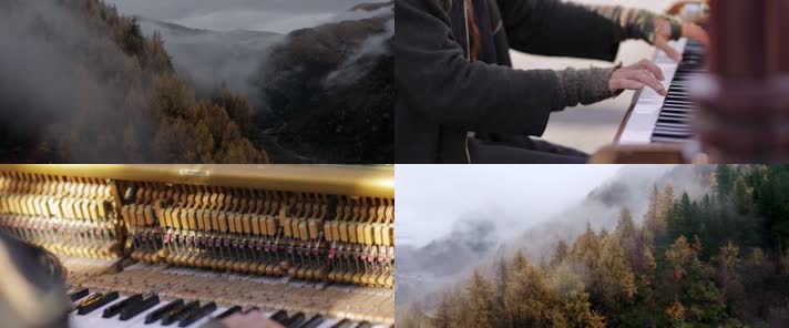 森林云雾航拍意境弹钢琴