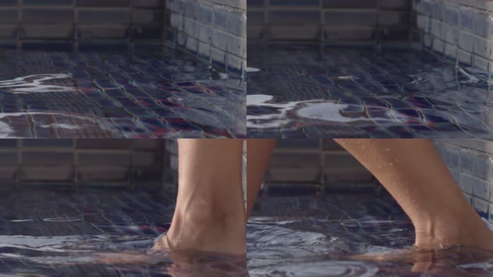 美女下游泳池，脚部特写