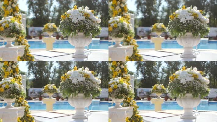 泳池派对婚礼布置鲜花