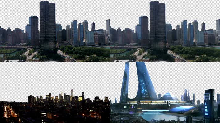 3组透明遮罩城市昼夜与未来