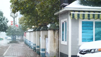 4K城市下雪城市飘雪城市雪景