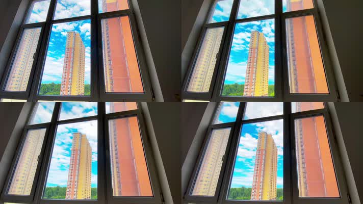 【原创】4k窗外蓝天白云、阳台延时