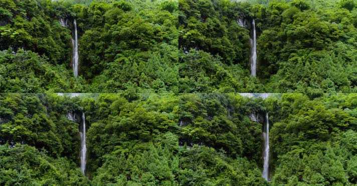 航拍绿色树林中的瀑布