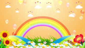 4K梦幻卡通桃心云朵彩虹气球蝴蝶