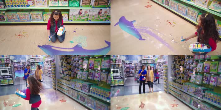 反斗乐园 小女孩在地上画画 海豚 跃出画