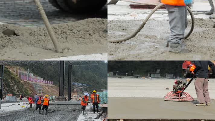 高速修路铺路水泥浇筑工人工地