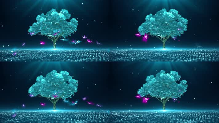 4K粒子大树彩色蝴蝶循环背景