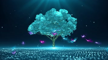 4K粒子大树彩色蝴蝶循环背景