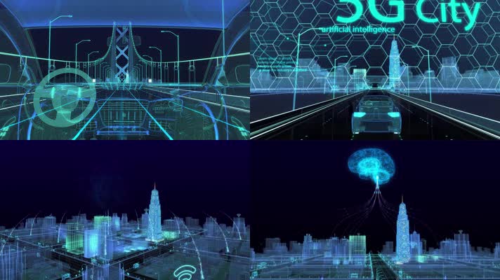 5G科技感线框城市演绎片头
