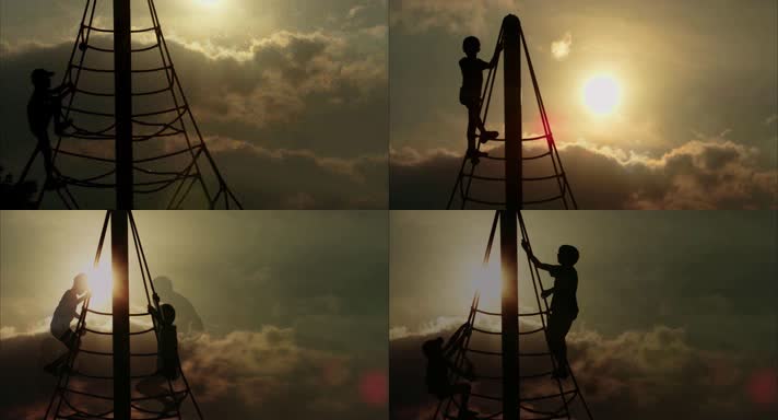 儿童玩耍，儿童运动，儿童剪影