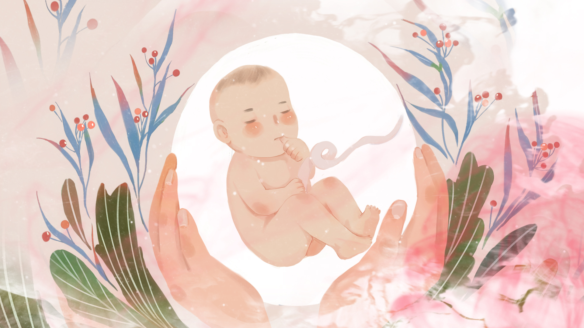 水墨插画风父亲节LED大屏背景