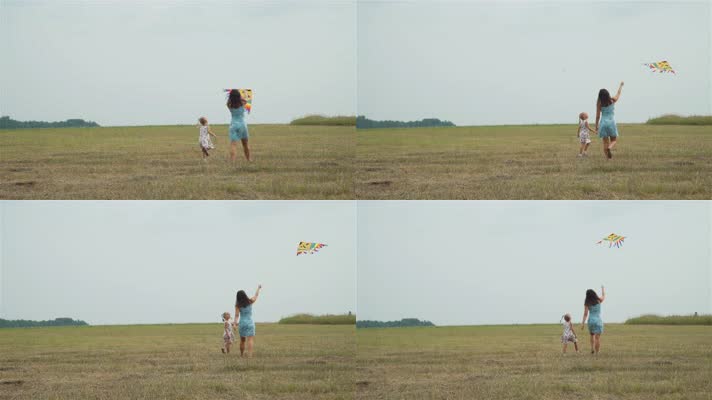 母亲和孩子放风筝