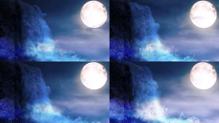 月夜瀑布动态背景素材