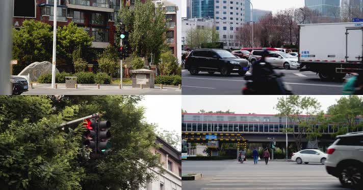 4K各种红绿灯合集、城市交通、人行道