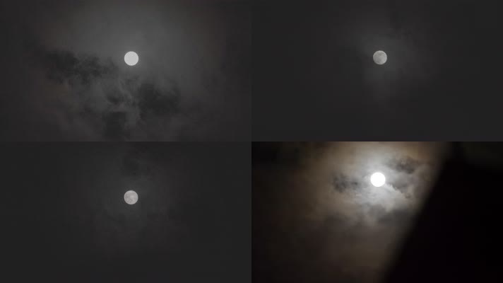 4K月亮和云夜景满月