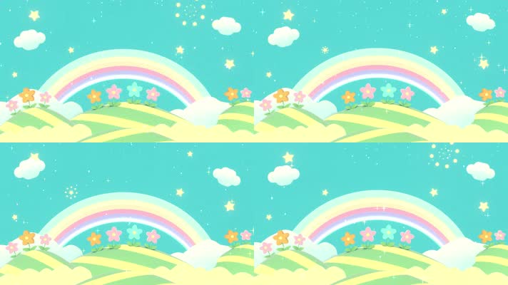 卡通彩虹白云山坡
