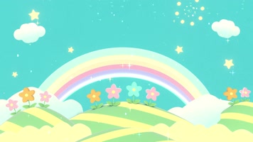 卡通彩虹白云山坡