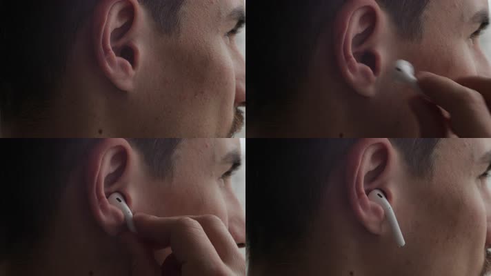 4K. 戴耳机，苹果耳机