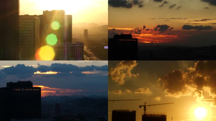 城市夕阳，太阳下山，夕阳西下4k视频素材