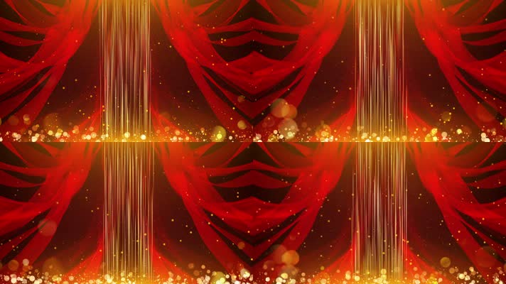 4K金色粒子党政红绸背景