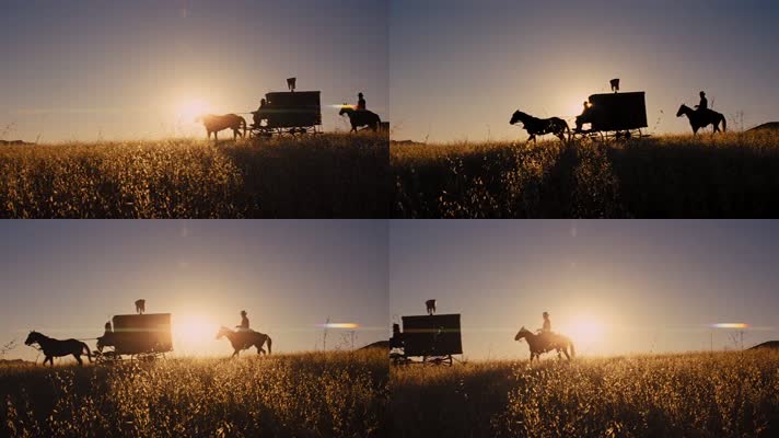 夕阳下骑马+马车