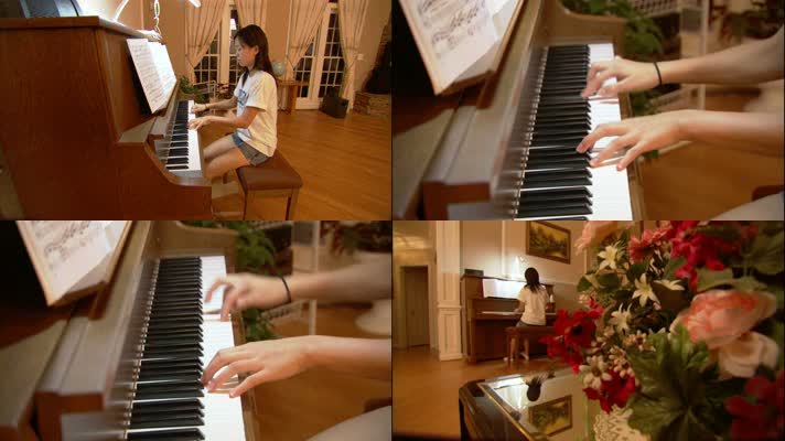美女练习弹钢琴