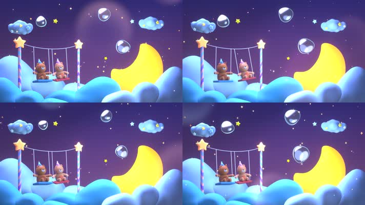 可爱卡通熊秋千背景