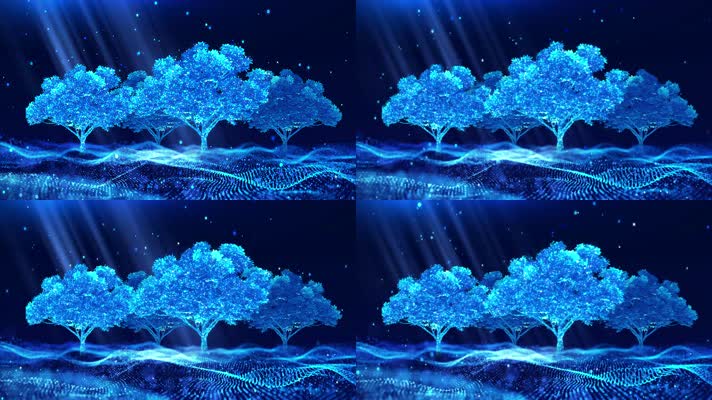 4K唯美蓝色粒子树背景