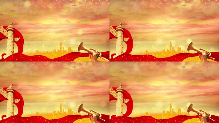 4K大气党政华表红绸背景